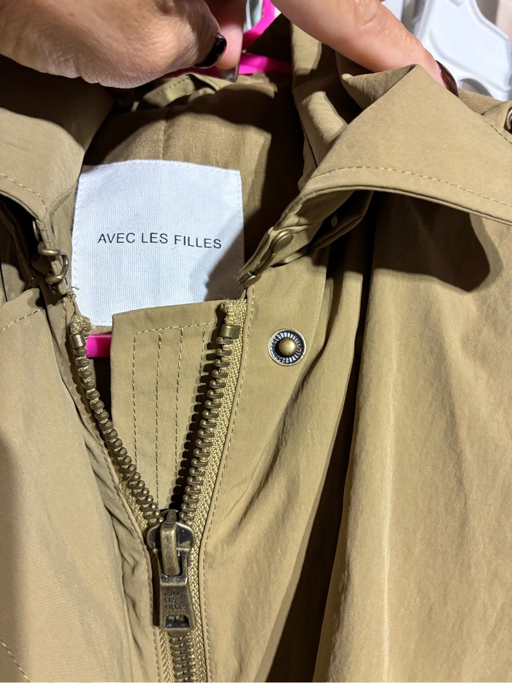 Avec Les Filles Khaki Tan Hooded Trench Coat